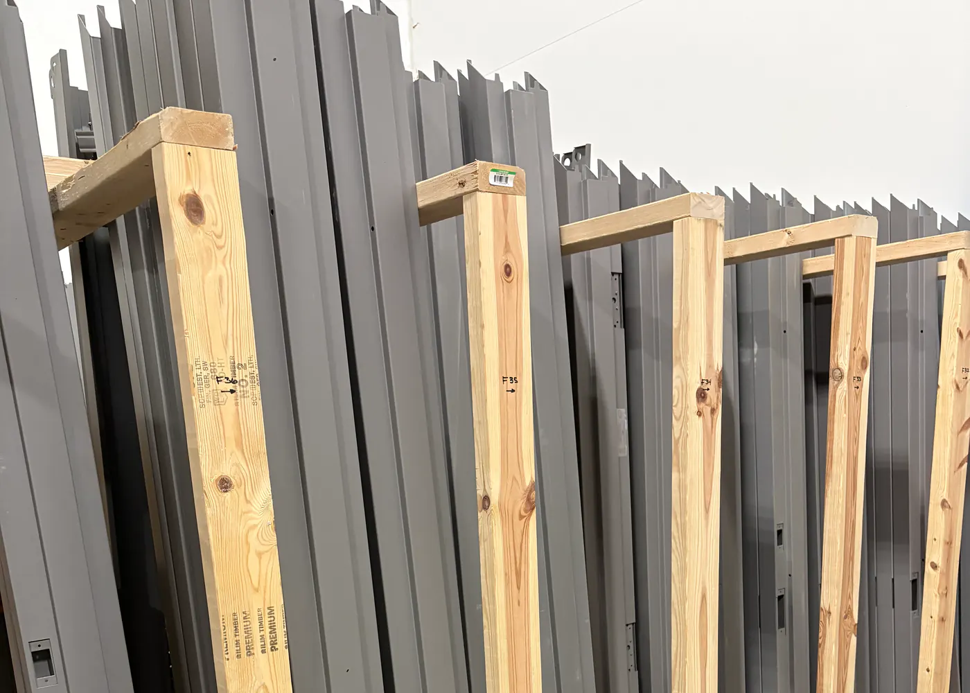 Commercial hollow metal frames organized on warehouse racks