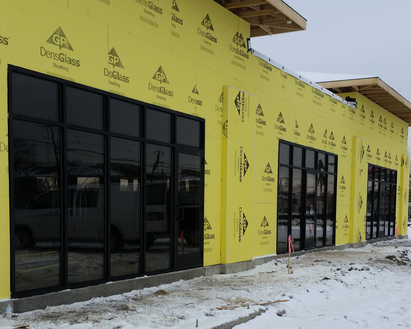 Aluminum storefront framing during construction - Columbus, OH