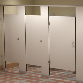 Phenolic toilet partition panels in a commercial restroom